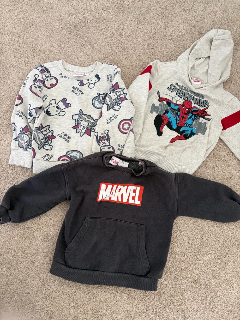 Zara Kids Black Marvel Logo Sweatshirt with Gray & Light Gray Character Hoodies